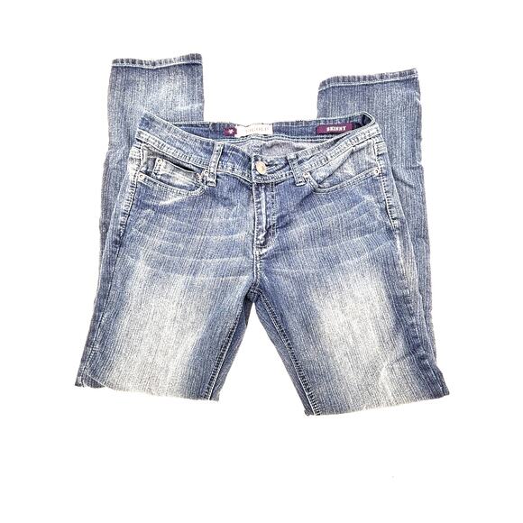 Vigold Skinny Jeans Women 7/8 Straight Leg Faded Distressed Sequined Medium Wash - Picture 1 of 13